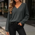 thumbnail image 4 of Otvok Winter Women Waffle Knit Top, V‑Neck Drop‑Shoulder Long Sleeve Loose Casual Pullover Shirt, 4 of 7