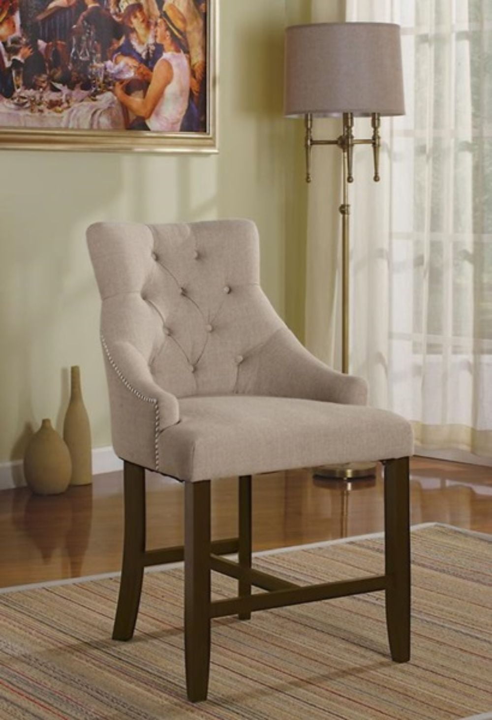 Dining Chair, Cream Fabric & Walnut BrickSeek