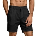 thumbnail image 6 of Domuza Men's Casual Shorts Pleated Front Linen Textured Dress Shorts Summer Lightweight Breathable Vacation Beach Shorts with Pockets Black 2XL, 6 of 8
