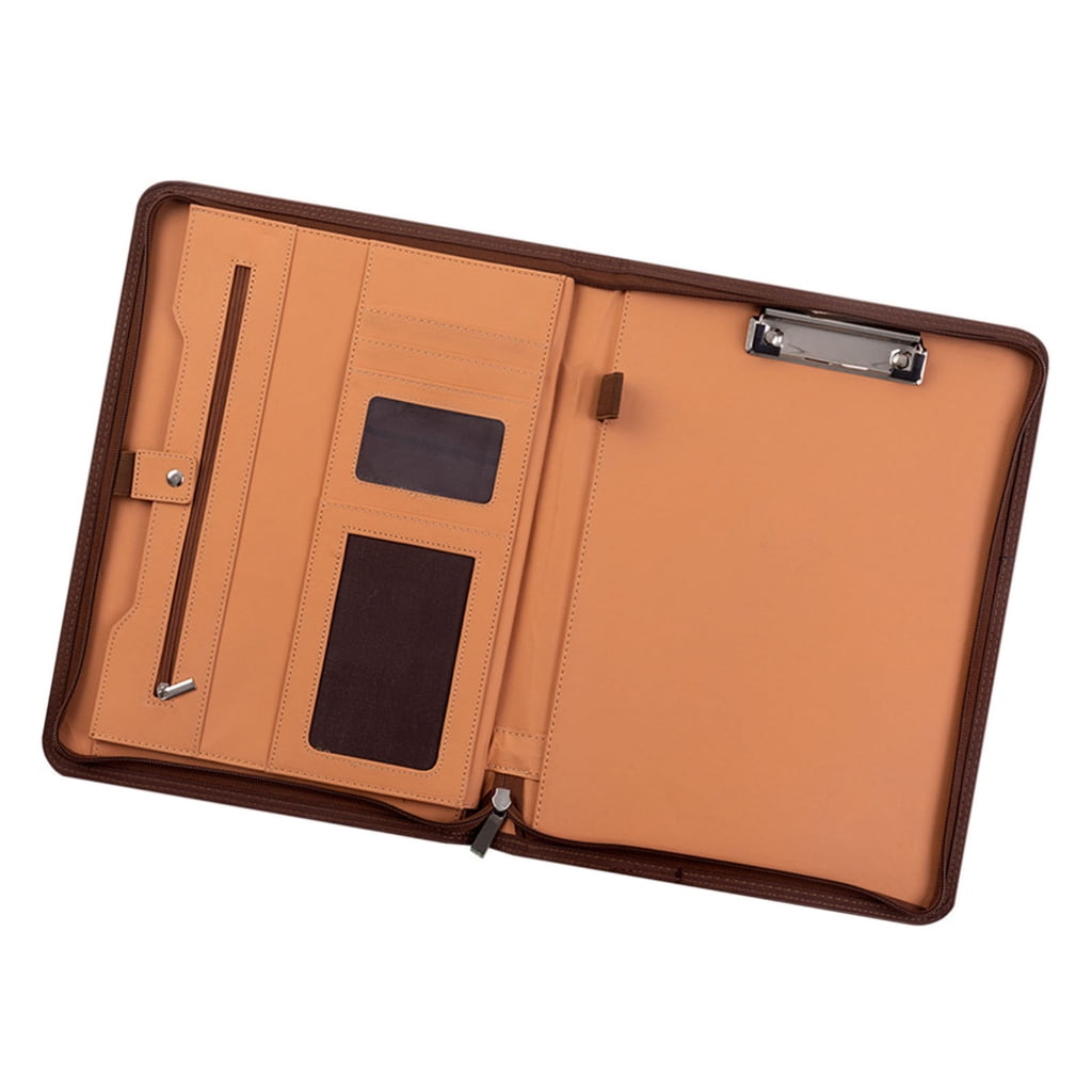 Leather Conference Folder with Clipboard Multiple Pocket Card Holder Pen Slot