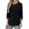 thumbnail image 6 of Women's Fashion 3/4 Sleeve Round Neck T-Shirt Blouse Top Casual Loose Fit Solid Color Tee | CSEONE,Black L, 6 of 9