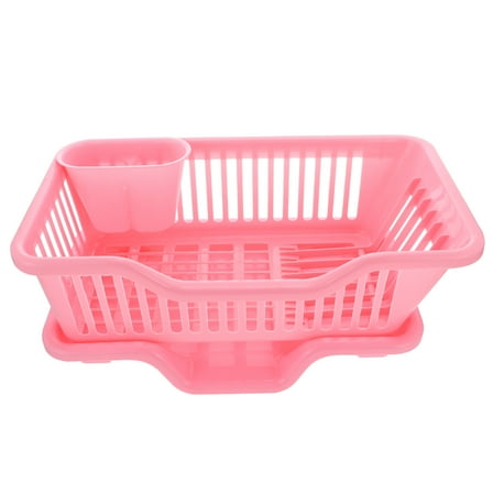 LEORX 1Set Plastic Tableware Draining Rack Pink Simple Style Kitchen Dish Drying Basket