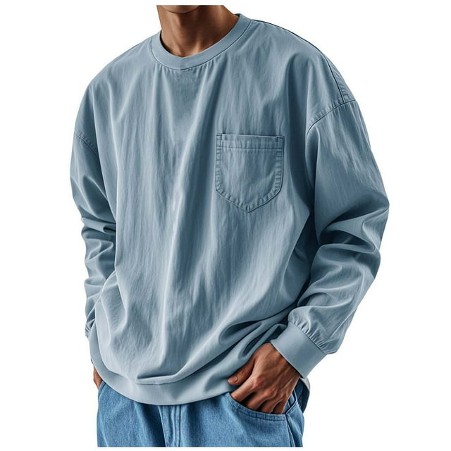 Mgmyaa Mens Oversize Long Sleeve T-Shirts Loose Crew Neck Pocket Tee