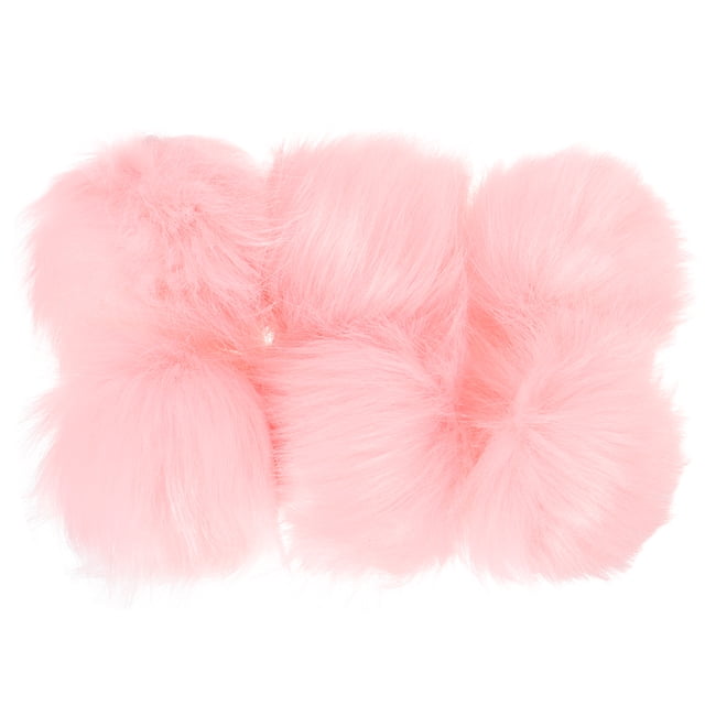 Uxcell Pompones de Piel Sintética para Sombreros, Pompones de Piel Suave y Esponjosa con Asa Elástica, Paquete de 6 en Color Rosa