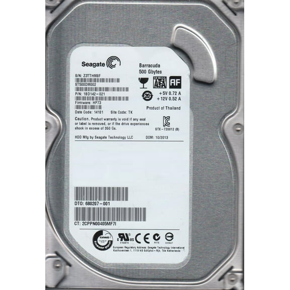 ST500DM002, Z3T, TK, PN 1BD142-021, FW HP73, Seagate 500GB SATA 3.5 Hard Drive