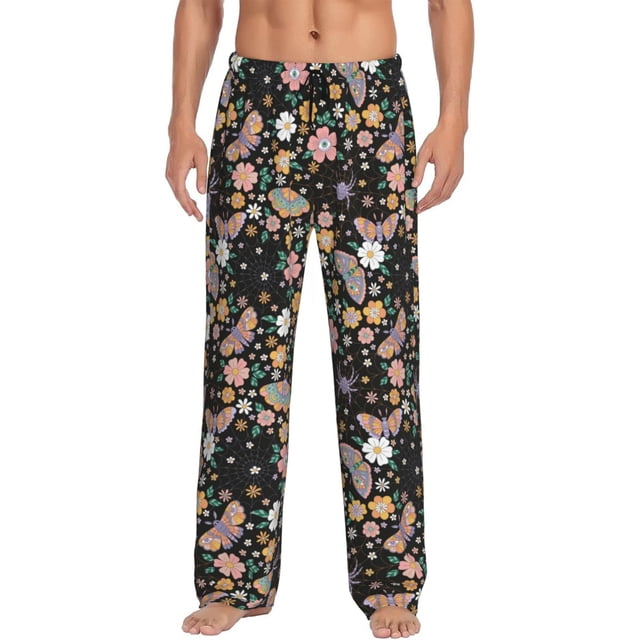 Balery Floral Insects Pantalones de pijama para hombre, pijama ultraligero, pantalón de descanso-Medium