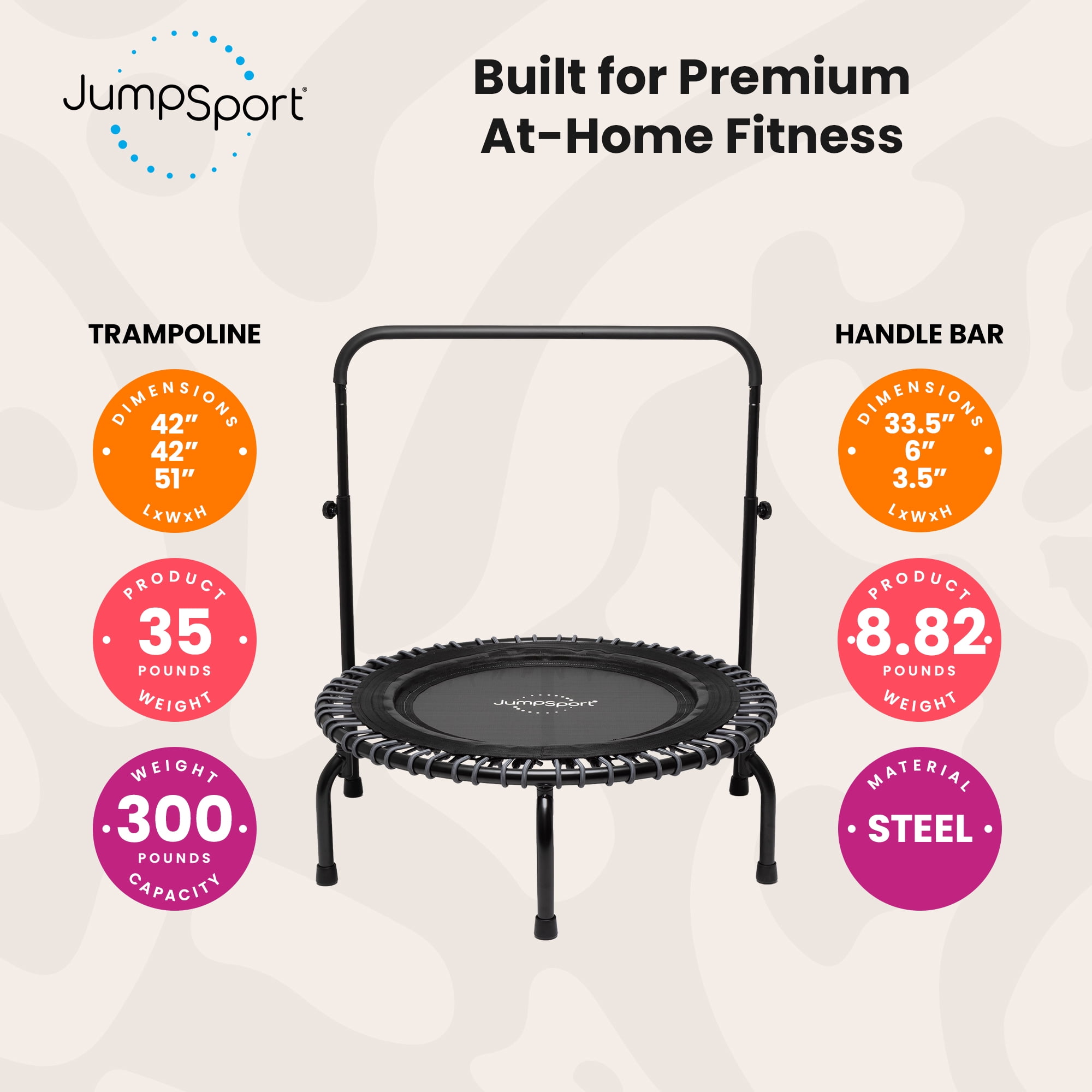 JumpSport 350 Series 39" Trampoline & Handle Bar w/Adjustable Bungees, Teal