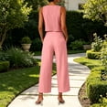 thumbnail image 5 of Linen Cotton Two Piece Pant Set For Women Business Casual Pleated Straight Leg Easy Vacation Daywear Summer Functional Daily Wear For Weekend For Vacation, 5 of 7