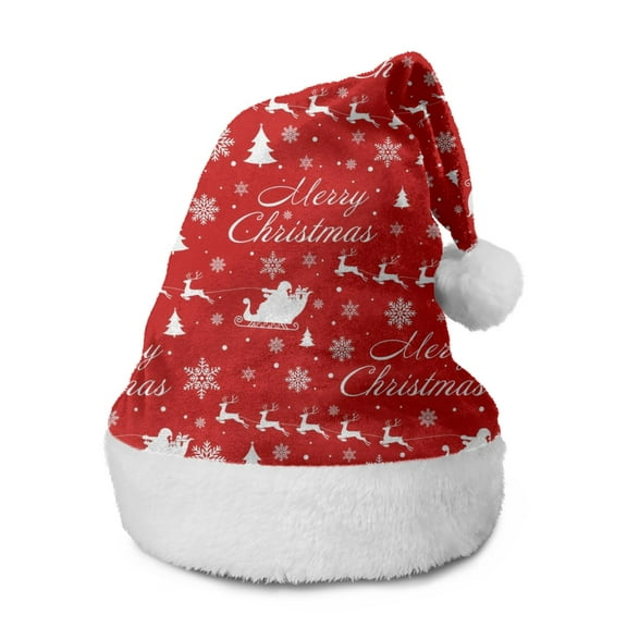 Christmas Santa Hat – Classic Red Santa Claus Hat with White Plush Trim & Pom, Soft Polyester Xmas Party Headwear for Holiday Decoration & Festive Costume Accessory