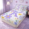 thumbnail image 2 of meiyoeat Daisy Floral K Letter Zipper Twin Comforter Sets with Fitted Sheet and 2 Pillowcases for Women Girls, Purple Princess Cartoon Zipper Bedding Set, Reversible, 4 Pieces, 2 of 6