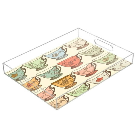 

Acrylic Tray 15.7*11.8*1.9 Inch Transparent Tray Food Tray Tea Cup Tray Serving Trays Cosmetics Storage Kitchen Table Bathroom Sundry Storage Cartoon Tea Cup
