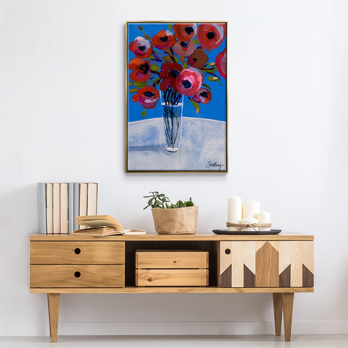 Poppies Framed Premium Gallery Wrapped Canvas - Ready to Hang - 17 x 25 - Gold Floating Frame