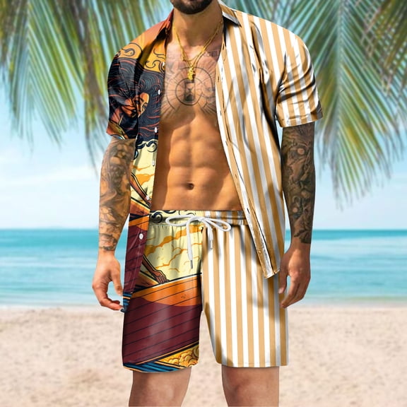 Vedolay Matching Short Sets Mens Short Sets 2 Piece Outfits Fashion Summer Tracksuits Casual Shirt and Shorts Set,Green XXL