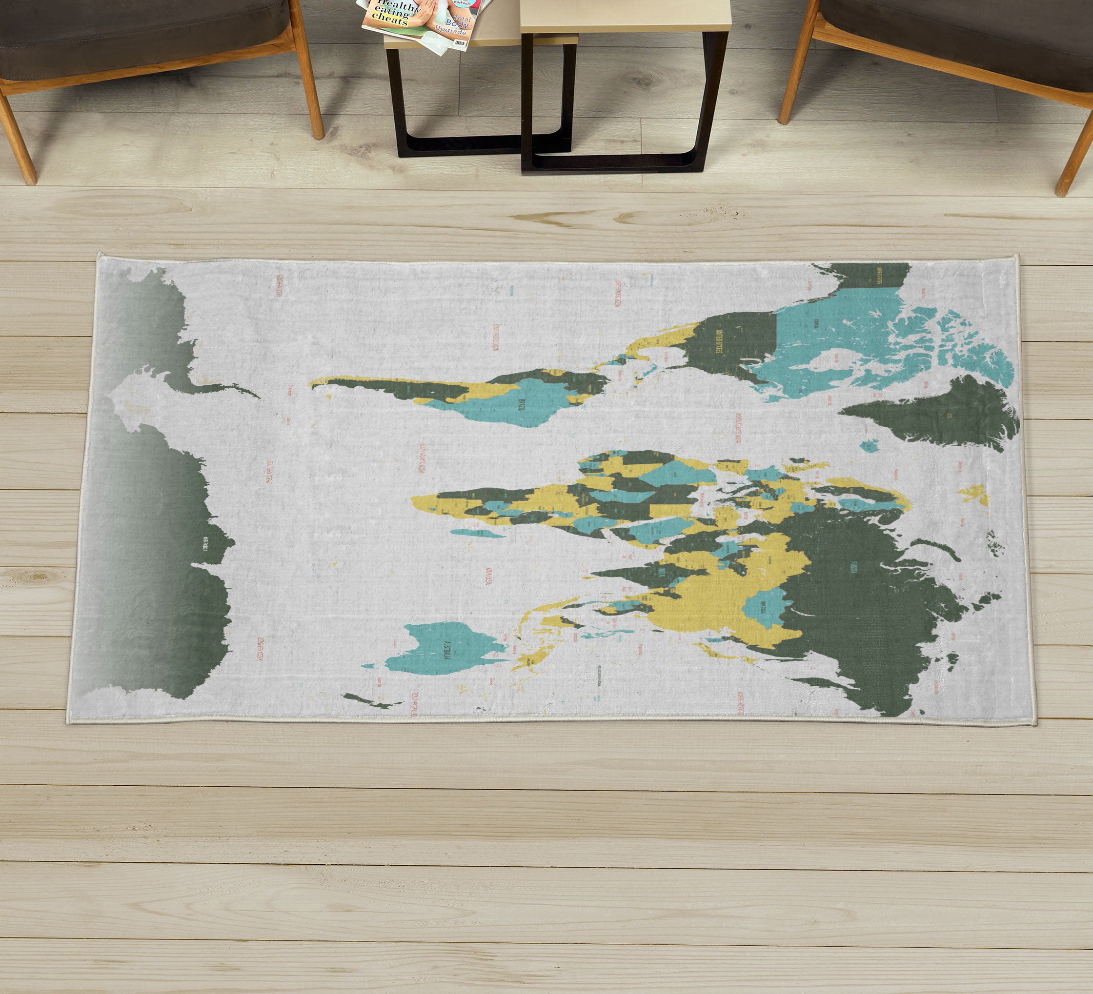 Earth Decorative Rug, Detailed World Map with All Countries Major ...