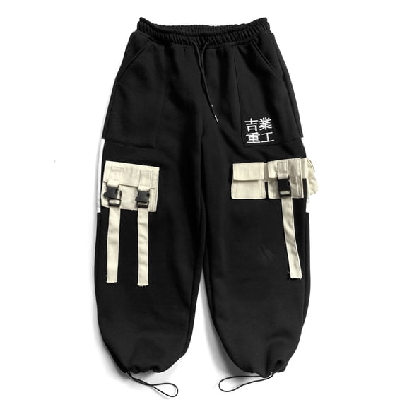 Streetwear Joggers Japanese Kanji Harajuku Embroidery Sweatpants Urban Relaxed Fit Black Sweatpants