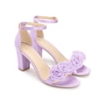 thumbnail image 2 of BLISSFUL STEP Flowers Satin Block Heels Ankle Strap Open Toe Heel Sandals for Women Purple 7.5, 2 of 6