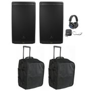 (2) JBL EON612 12" 1000w Powered DJ PA Speakers+Rolling Travel Bags+Headphones