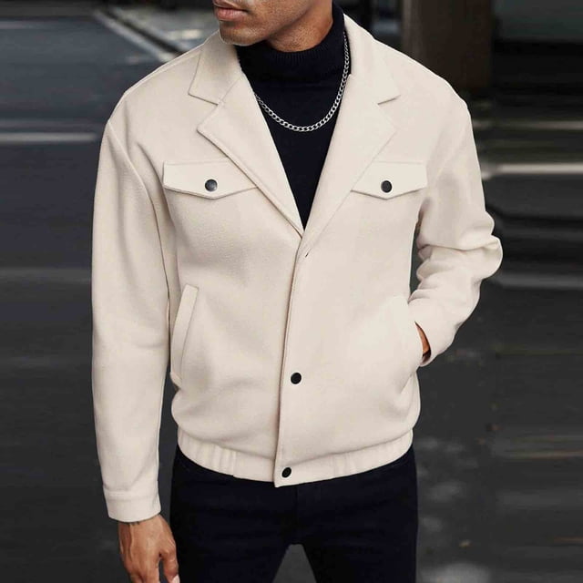 Yusimy Men's Slim Fit Overcoat Double Breasted Pure Color Mid-Length Wool Blend Trench Coat Versatile Classic Style