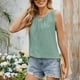 thumbnail image 3 of Camiseta sin mangas de color liso con cuello redondo y pliegues de encaje para mujer - Detalles femeninos, lavable a máquina, tallas S-XXL, contorno de pecho 93-119 cm, 3 of 8