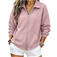 thumbnail image 6 of Women's Waffle Knit Zip-Up Jackets Fall Lapel Collar Long Sleeve Fashion Going Out Casual Loose Coats S-XXL, 6 of 6