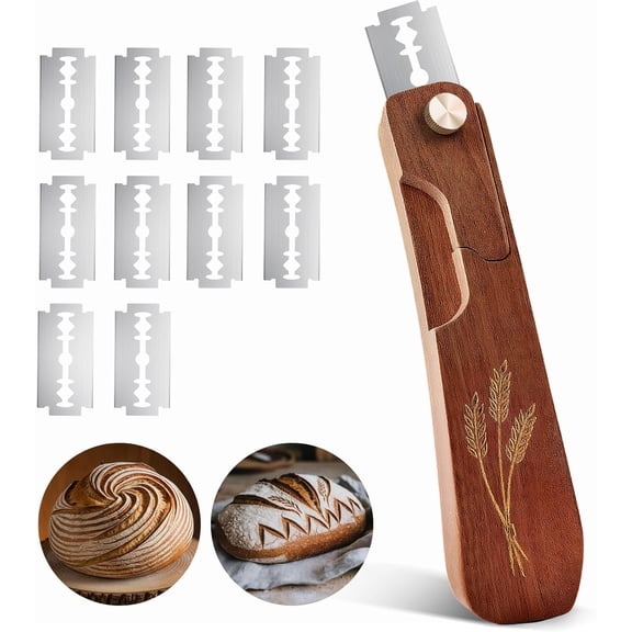Bread Lame Dough Scoring Tool, Upgrade Bread Scoring Tool for Sourdough Bread Baking, Sourdough Scoring Tool for Homemade With 10 Razor Blades (Reddish Brown)