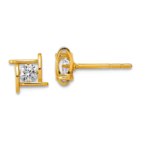 14k Gold Polished Cubic Zirconia Square Design Post Earrings 5.75x5.75mm Wide Stud Earring for Women