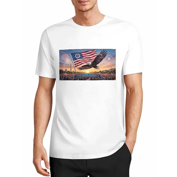 USPEED God Bless America Bald Eagle US Flag Capitol Fireworks Graphic T-Shirt, Patriotic 4th of July USA 250th Anniversary Short Sleeve Crewneck Casual Tee for Men Women