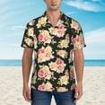 thumbnail image 2 of Pofeuu Rose Flowers Print Hawaiian Shirt for Men Sleeves Casual Button Down Summer Beach Dress Shirts T-Shirts,Small, 2 of 7
