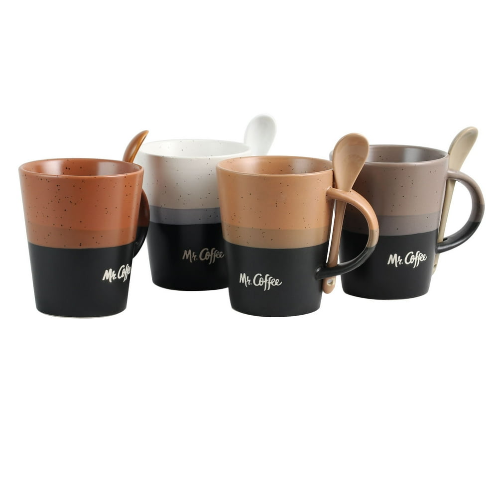 Mr Coffe Cafe Greco 8 Piece 14 oz. Mugs with Matching Spoons Set in Assorted Colors Walmart