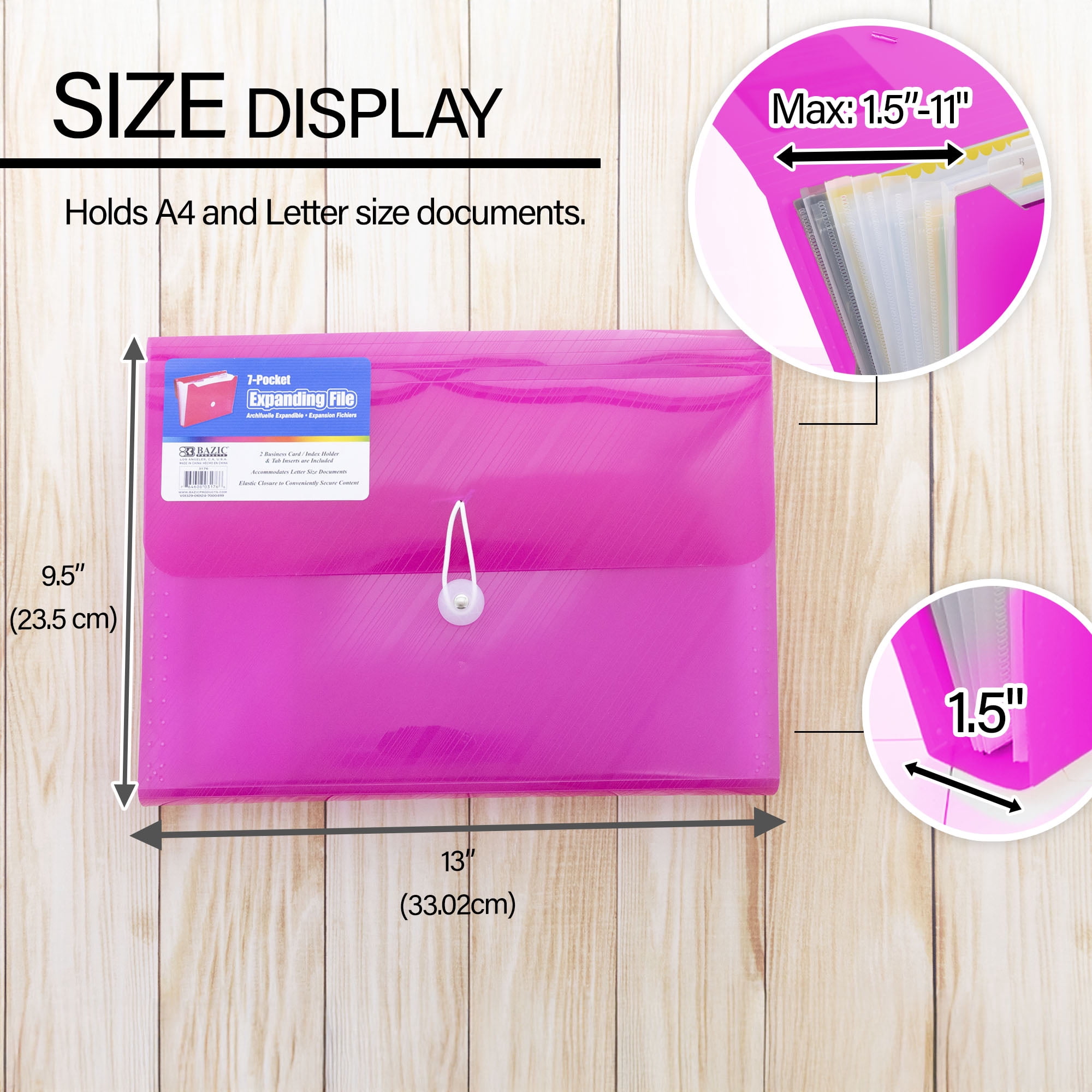 BAZIC Expanding File Folder 7 Pockets A-Z Monthly Tab, Document Envelopes 4-Pack