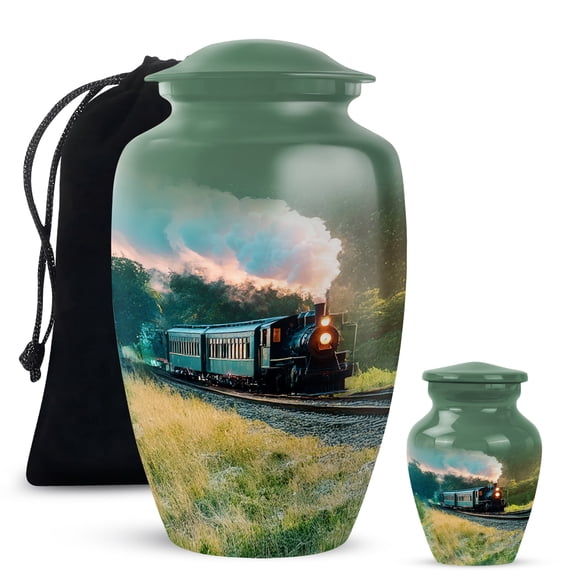 Yatskia Train Large Memorial Urns for Human Ashes Adult Male and Female, Small Urns for Human Ashes Keepsake Adult Dad, (Classic 10 Inch and 3 Inch)