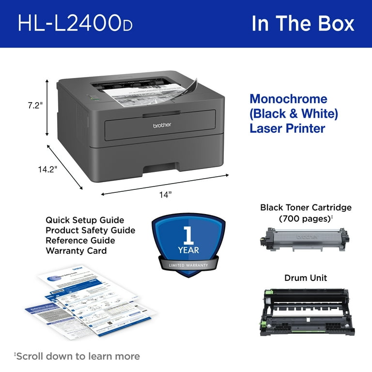 Brother HL-L2400D Eco-Wired Compact Monochrome Laser Printer 