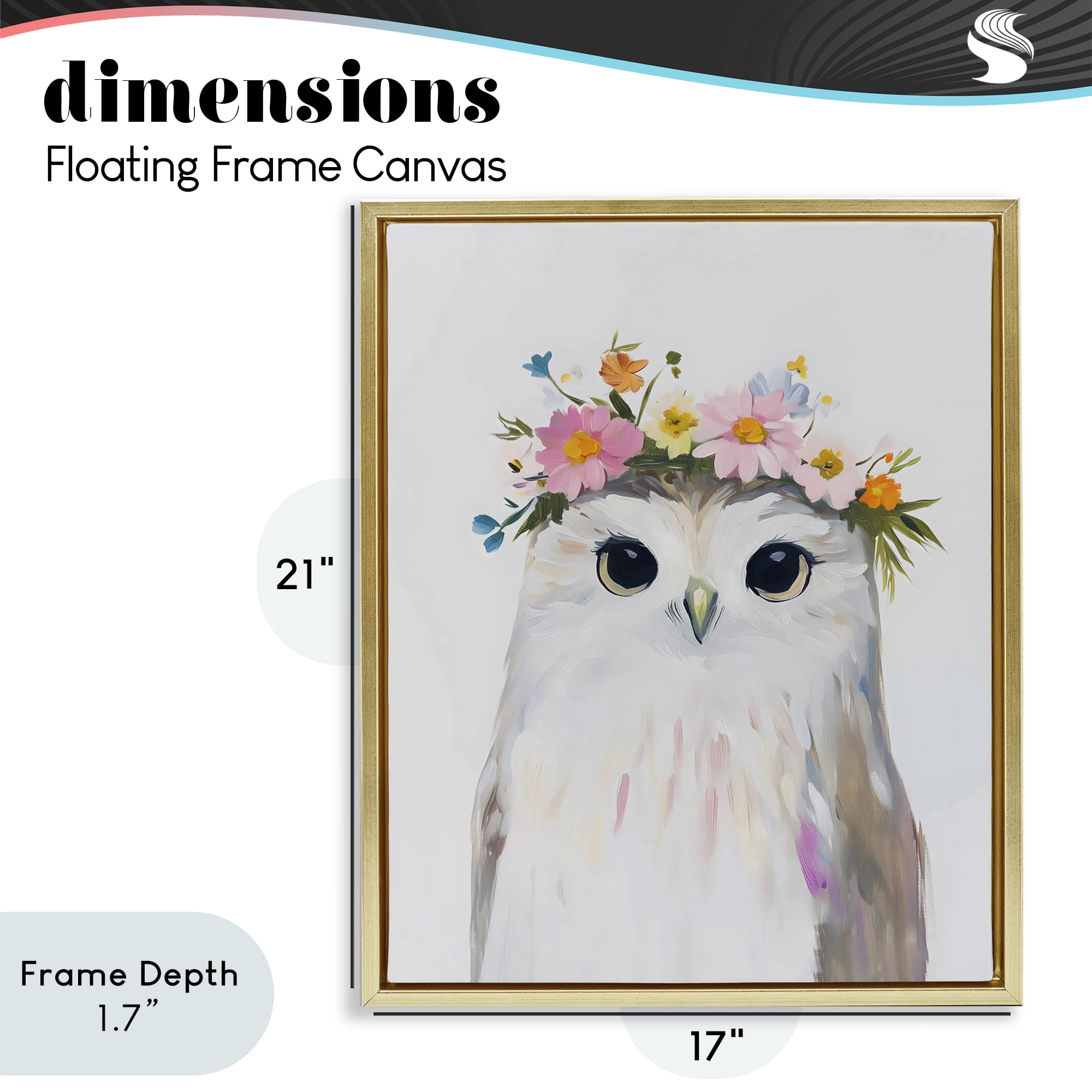 Stupell Industries Flower Crown Owl Gold Framed Floater Canvas Wall Art, design by The Prints Vibe