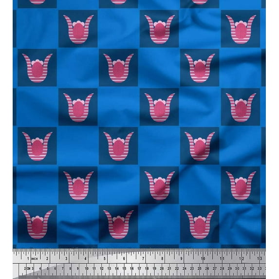 Soimoi polyester Crepe Fabric Square & Floral Artistic Print Fabric by the Yard 42 Inch Wide