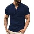 thumbnail image 1 of AherBiu Short Sleeve T Shirts for Men Causal Button Tee Shirts Summer Solid Lightweight Summer Pullover Shirts, 1 of 5