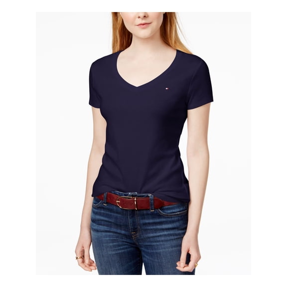 Tommy Hilfiger Womens Logo Basic T-Shirt, Blue, Medium
