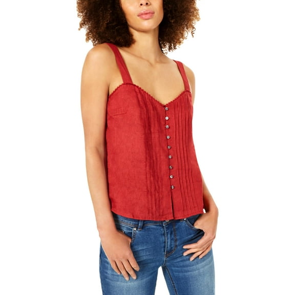 1.State Womens Linen Button-Down Top Red M