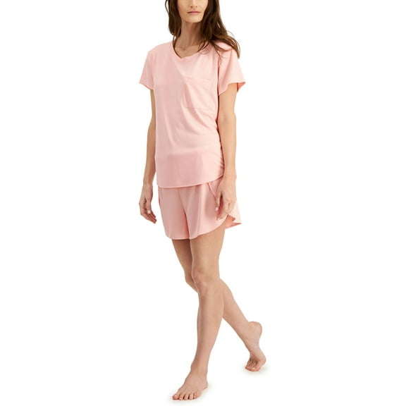 Alfani Womens Pocket T-Shirt & Tulip-Hem Shorts Pajama Set Pink Size X-Large