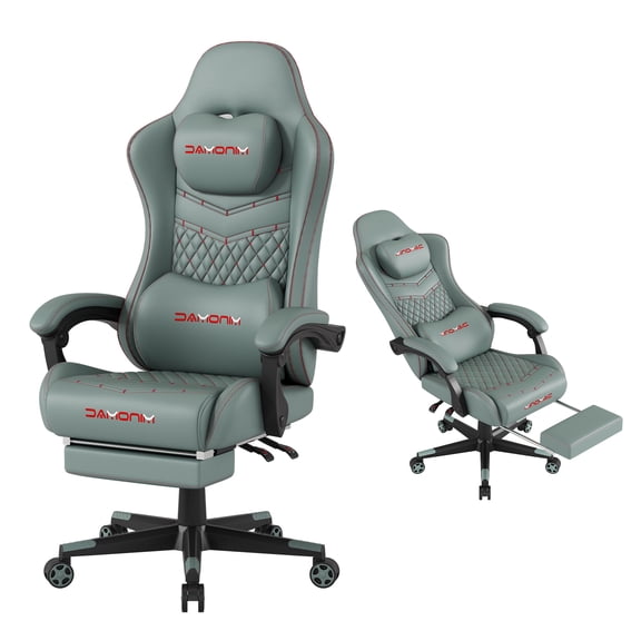 Gaming Chair,Ergonomic Computer Gaming Chair,400lb Load-Bearing,Retractable Footrest/Waist Support/Ergonomic Backrest[Spring   4D Sponge] (Green）)
