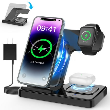 ifanze Wireless Charger , 3 in 1 Wireless Charging Station,15W Fast Wireless Charging Dock for iPhone 14/13/12/11/Pro/X/Max/XS/XR/8/Plus,for Apple Watch7/6/5/4/3/2/SE, for Airpods 3/2/Pro, Black