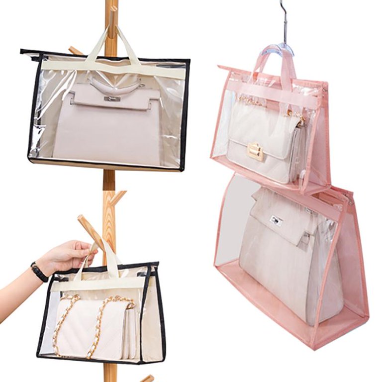 Purse Handbag Storage Organizer, Breathable Nonwoven Handbag Organizer,  Clear Moisture-proof Hanging Vinyl Pockets 