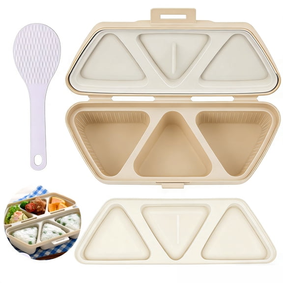 FZENeast 6 in 1 Onigiri Mold Triangle Onigiri Mold，Non-Stick Rice Ball Maker Easy To Use,Kitchen tool for Making 6 Sushi at Once（Beige)