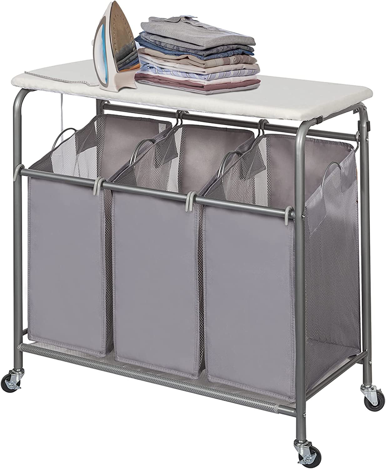 3Section Laundry Sorter with Foldable Ironing Board, HeavyDuty