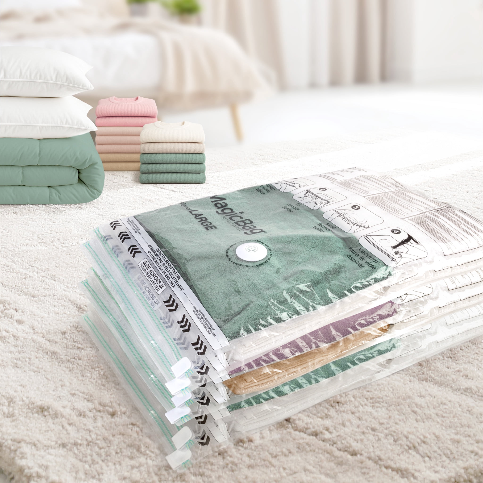MagicBag Large Vacuum Storage Bags, 6 Pack Flat Compression Bags for Clothing, Space Saving & Airtight