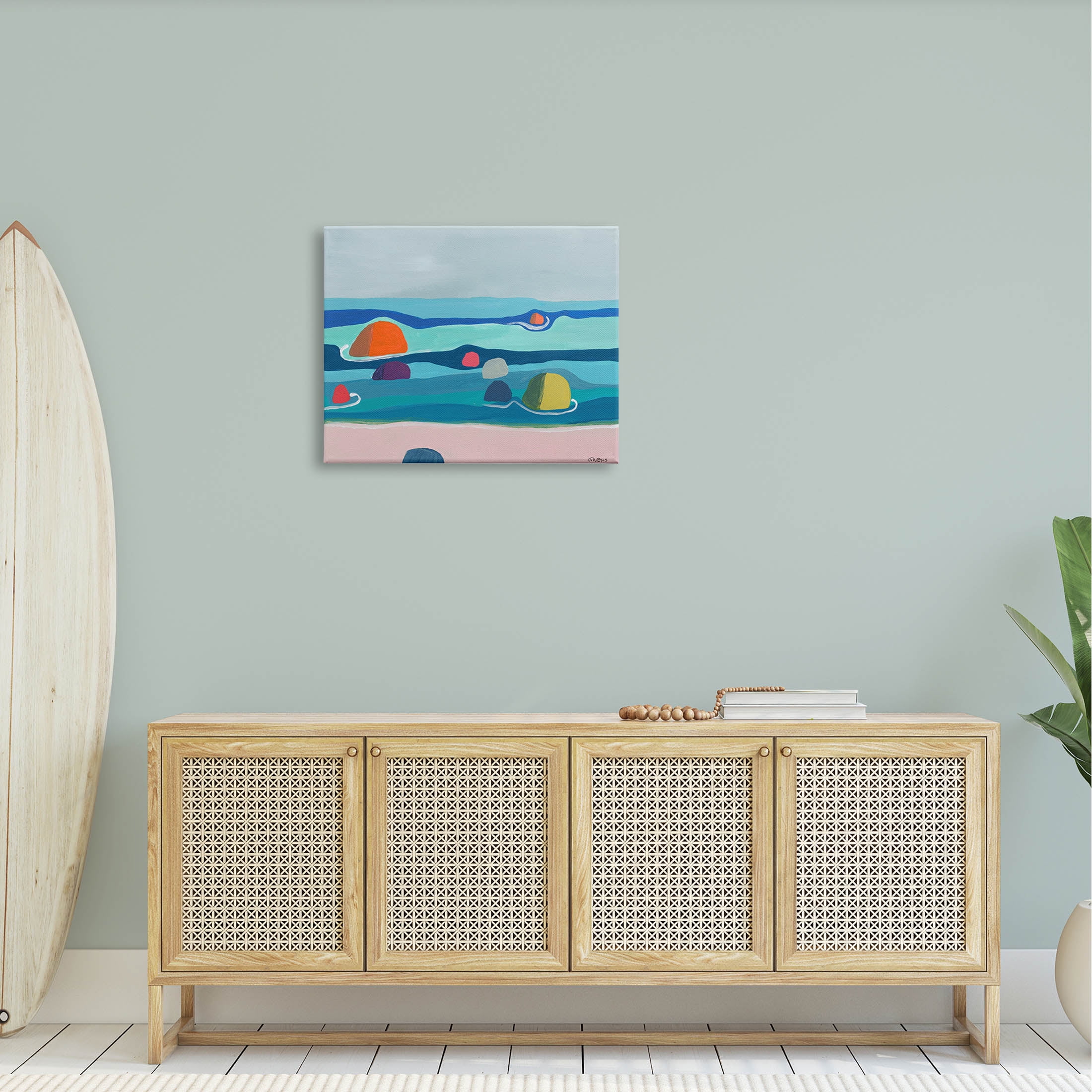 Modern Floating Beach Buoys Coastal Painting Gallery Wrapped Canvas Print Wall Art