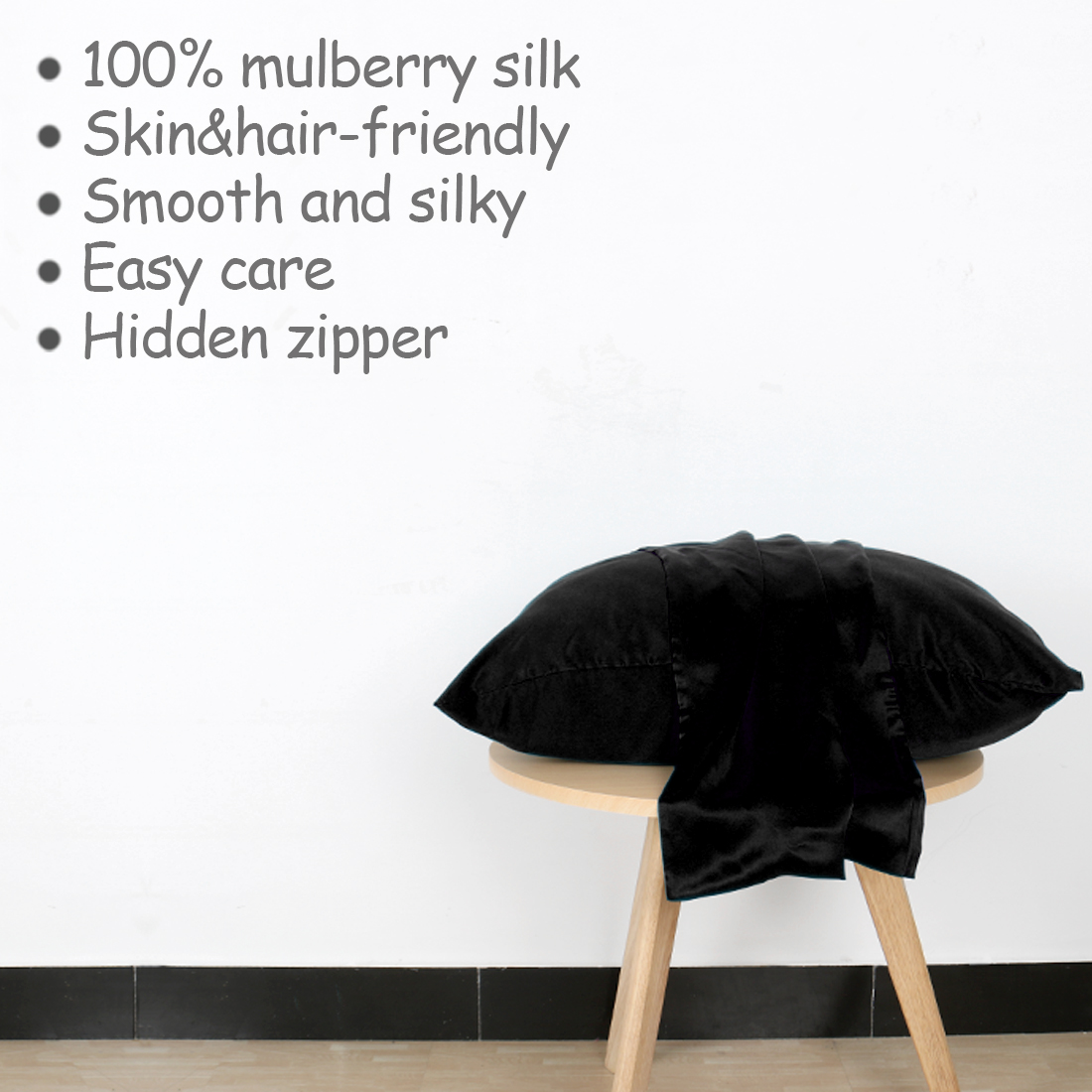 Unique Bargains 1 Piece 100% Silk Pillowcase Black Standard