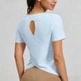 thumbnail image 4 of hotojiny Workout Shirts Women Stretchy Crew Neck Back Cut out T Shirts Athletic Short Sleeve Sun Protection Gym Running Yoga Tops, 4 of 7