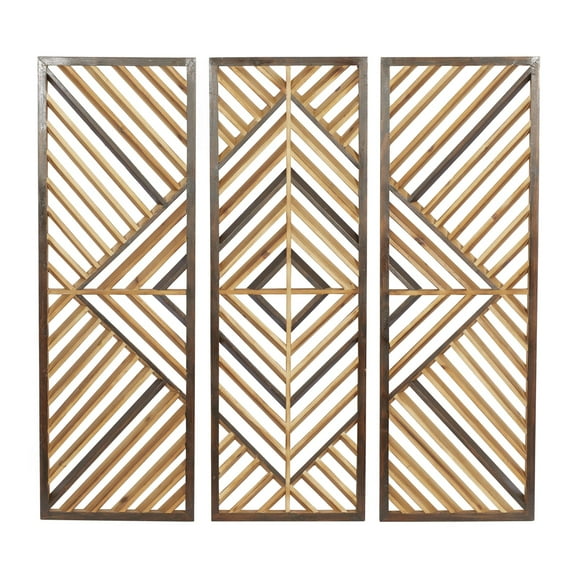 DecMode Brown Wood Slatted Wood Design Geometric Wall Decor (3 Count)