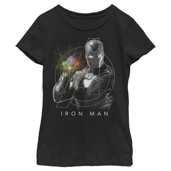 Girl's Marvel Avengers: Endgame Glowing Stones Logo Overlay Portrait  Graphic Tee Black X Small