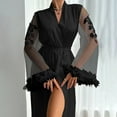 thumbnail image 6 of PMVFHDE Women's See Through Mesh Long Robe with Lace Trim, Long Sleeve Kimono, Sheer Cover Up, Elegant Nightwear Lingerie Black,One Size, 6 of 9